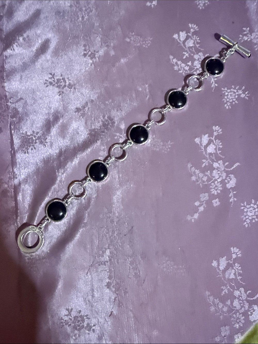 Chaps Silver-Tone Bracelet with Black Cabochon Circles